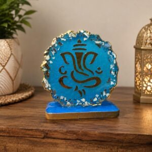 3.5-Inch Handmade Blue & Gold Resin Lord Ganesha Tabletop Décor